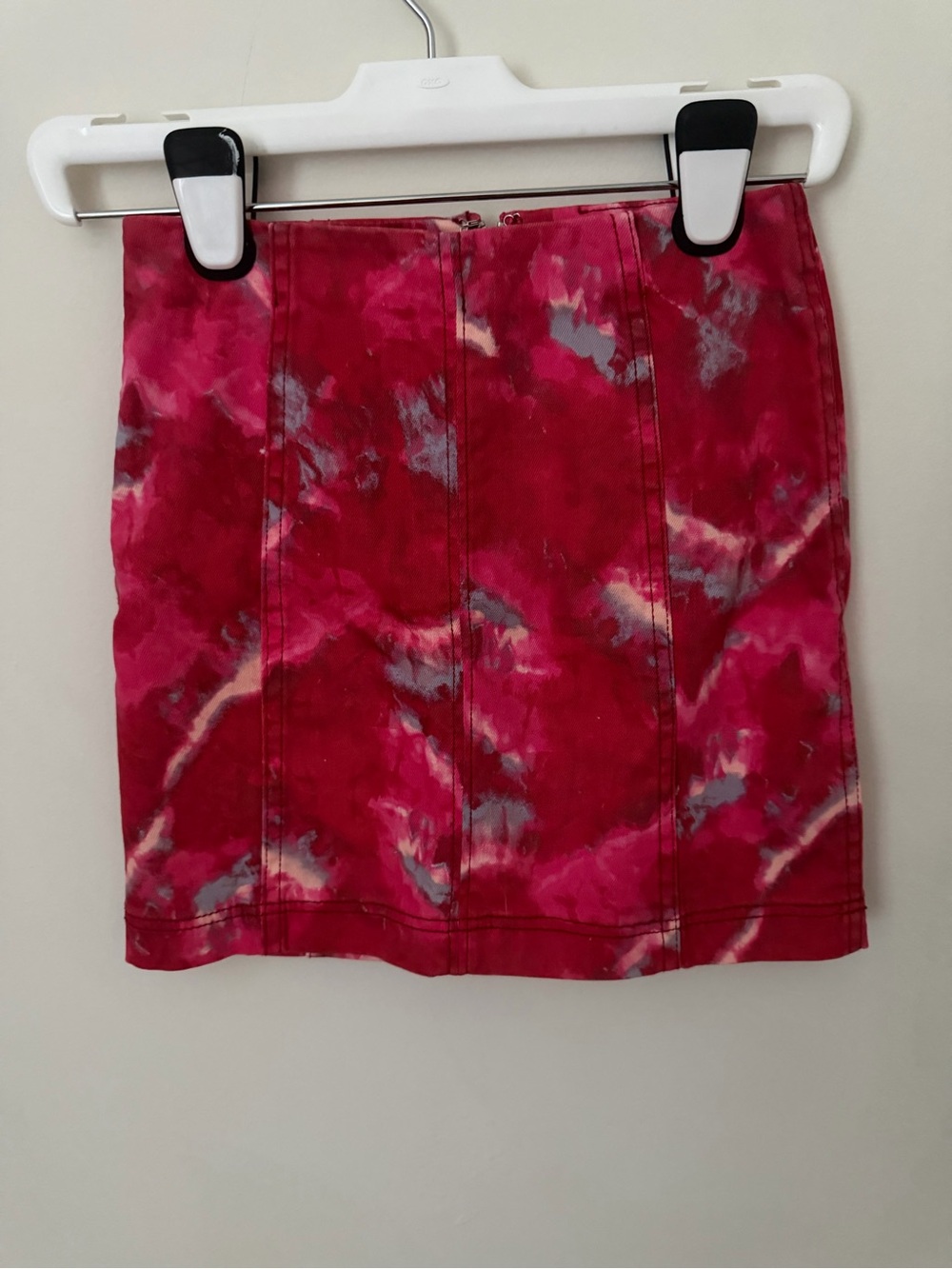 Free People Red Tie-Dye Mini Skirt with Pink and Gray Accents
